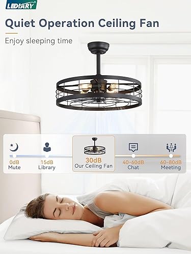Miniatura 2 de LEDIARY - Ventilador de techo 22 pulgadas con jaula y luz, diseño industrial sin aspas, estilo granja, para cocina, dormitorio, exterior, control