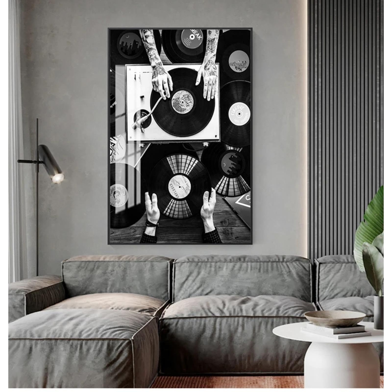 CHAOJIART Dischi in vinile amanti arte da parete tela pittura poster nordico foto vintage nero bianco quadro da parete per soggiorno arredamento 80X120cm InnerFrame