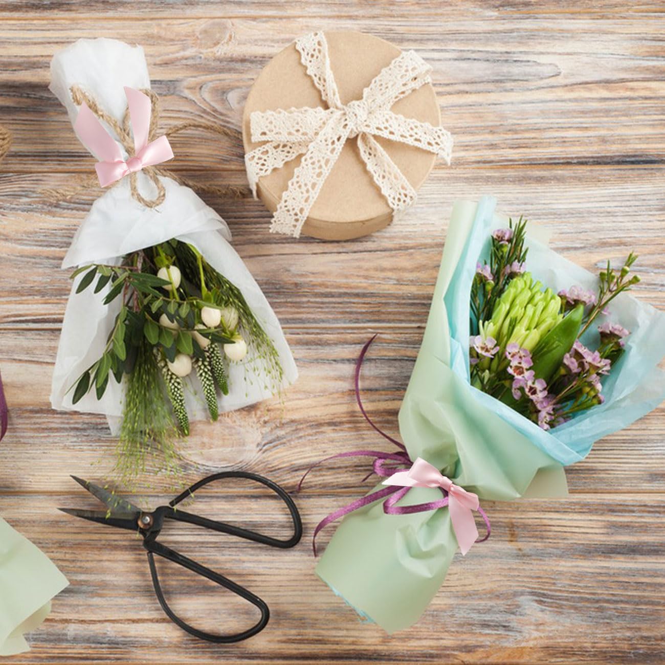 Lazos pequeños de Satén Decorativos para Regalos, 50PCS, Cierre Transparente, Rosa