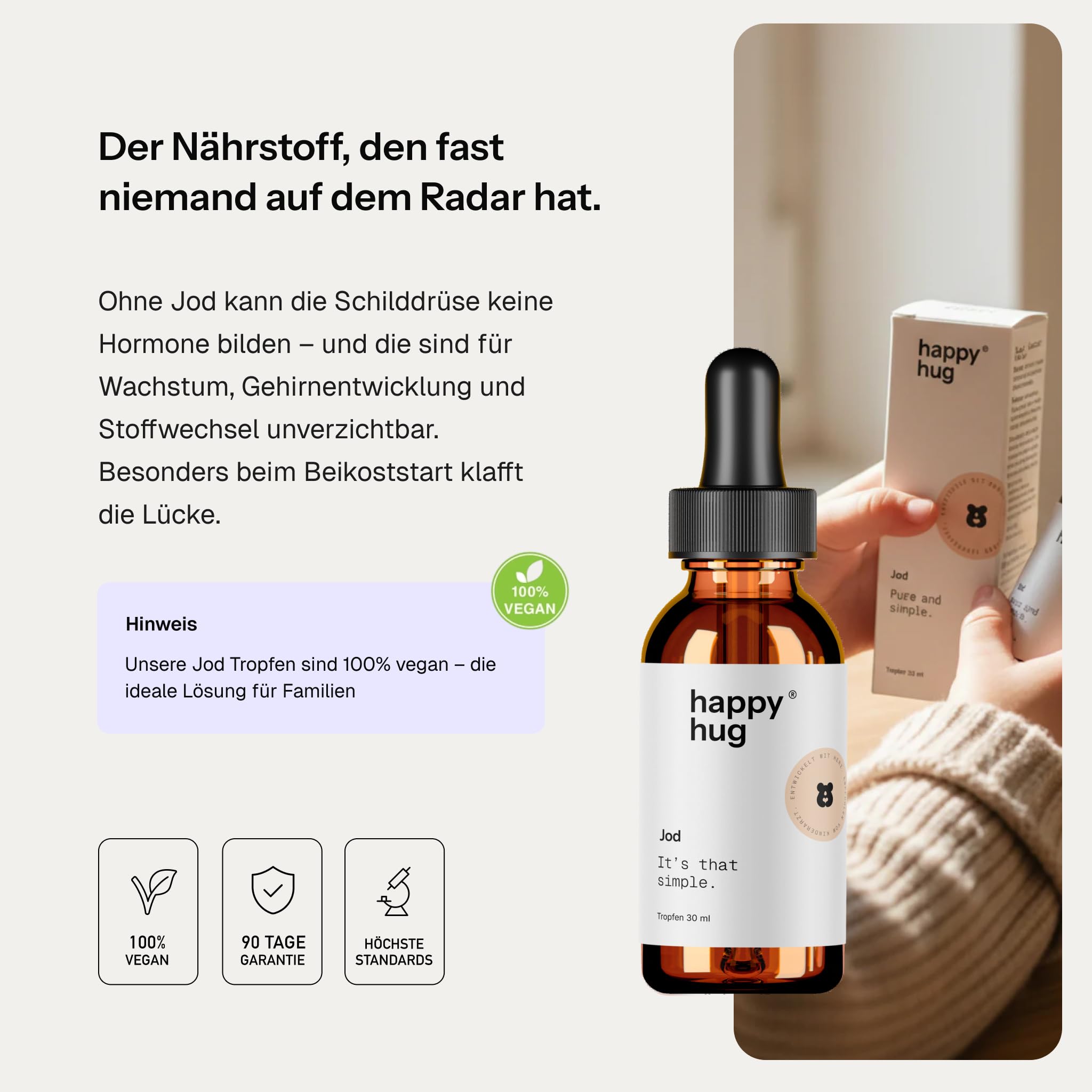 happyhug Jod Tropfen Kinder & Baby | Flüssiges Jod für Wachstum, Schilddrüse & Gehirnentwicklung | Laborgeprüft | Ab Beikoststart | 30 ml