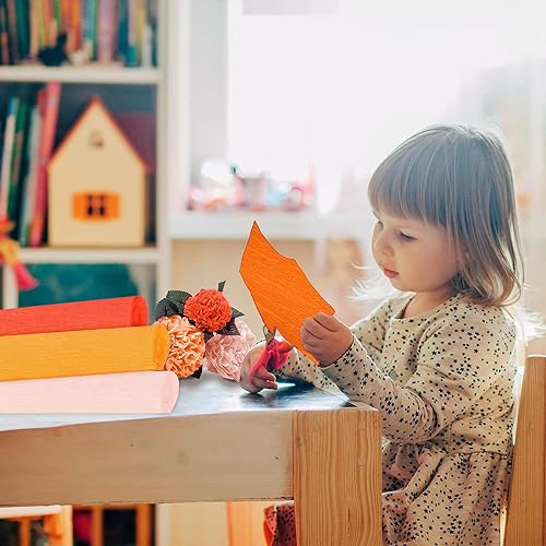 Miniatura 7 de Whaline 8 rollos de serpentinas de papel crepé de 65.6 pies de 9.8 x 98.4 in, 4 colores, serpentinas de fiesta con temática naranja, rollo de papel