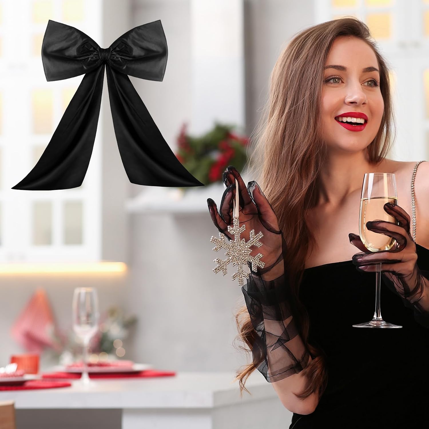 Wavwavw Black Large Bow Decor Coquette for Backdrop, 24 x 18 Inches image 4