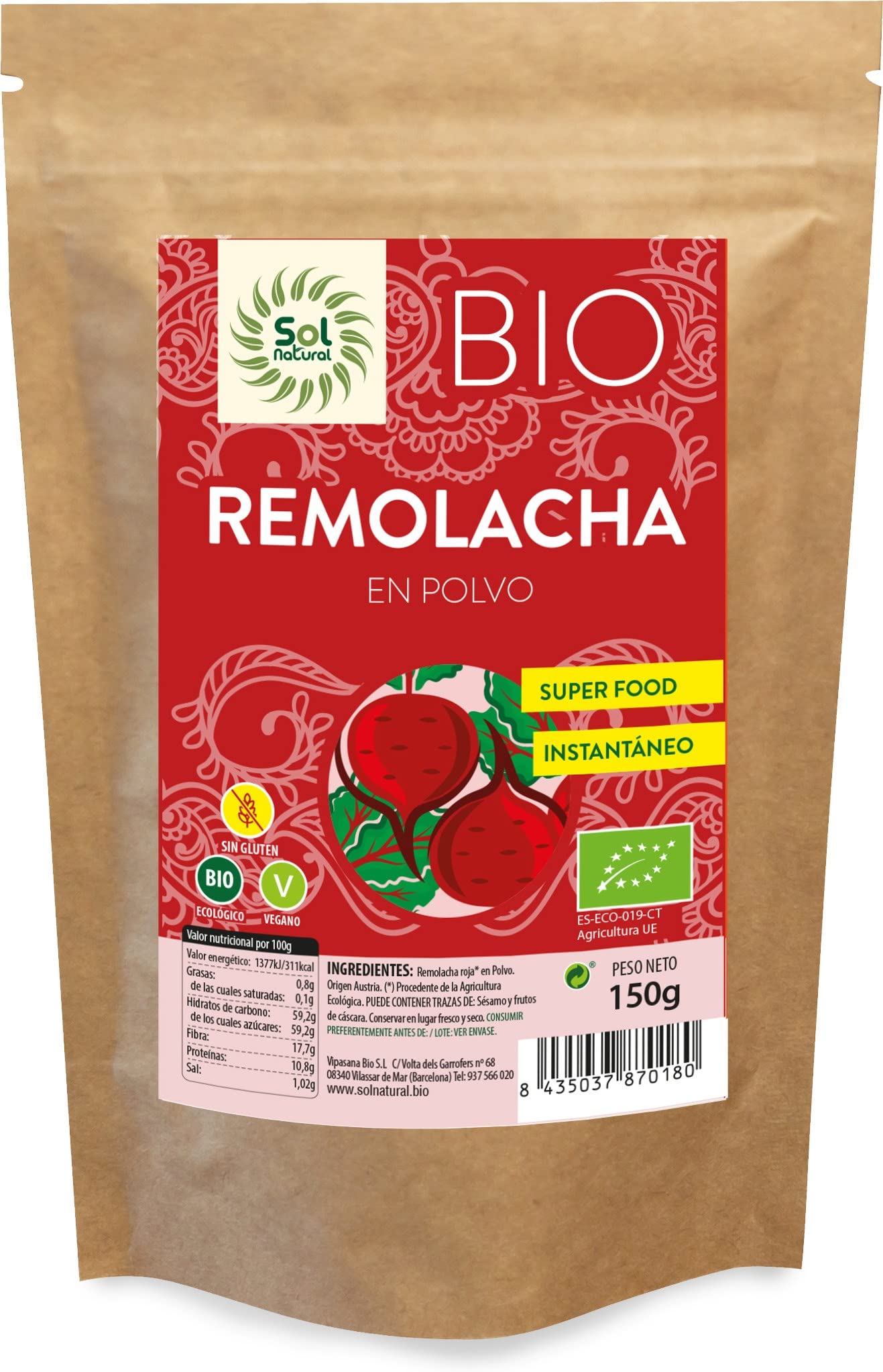 Sol Natural SOLNATURAL RED Bio Powder Beet 150 g, Not Applicable