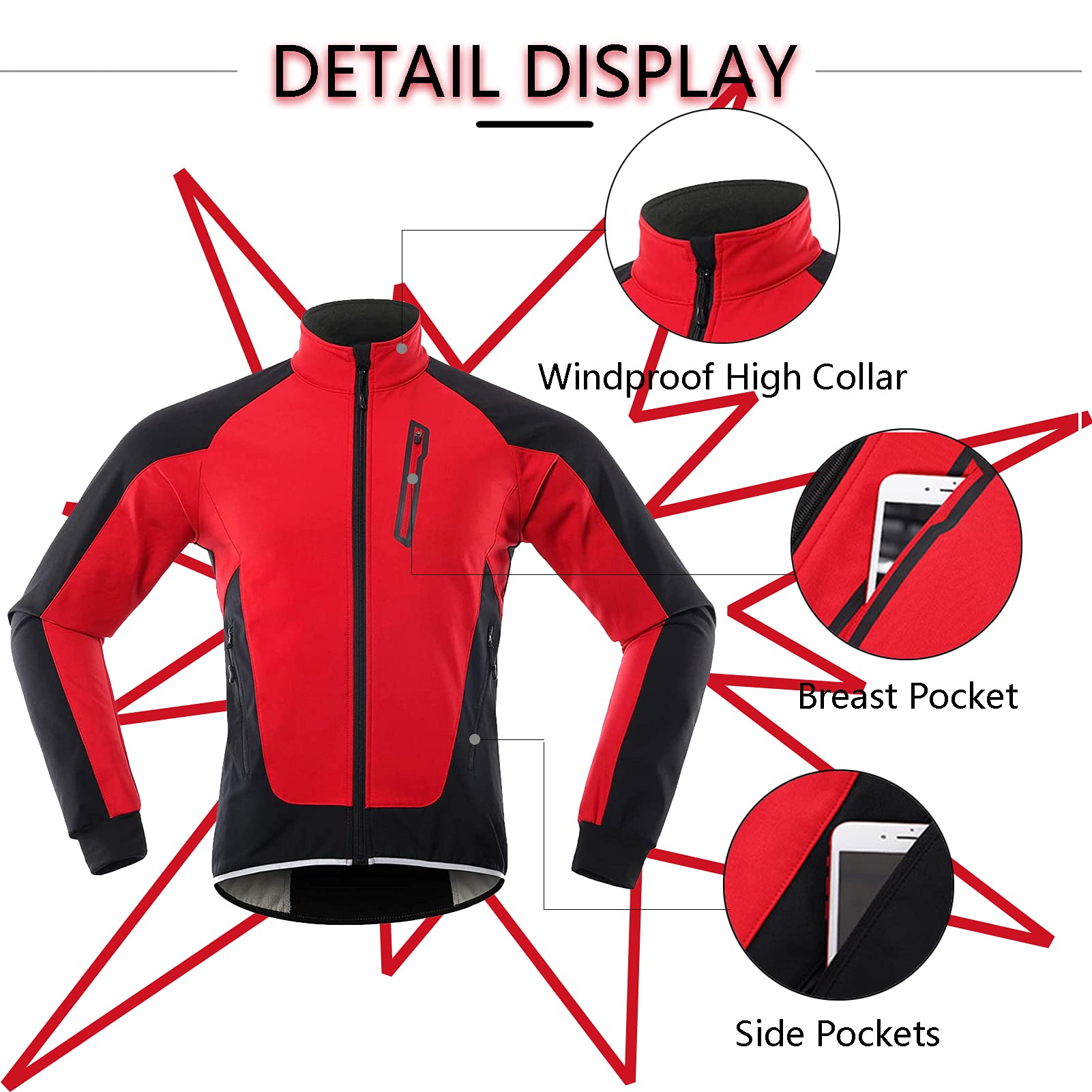 Heren fietsjack heren winter thermische MTB fietsjas waterdicht winddicht thermisch fleece fietsshirt hardlopen herfst winterjas jas jas (oranje, L
