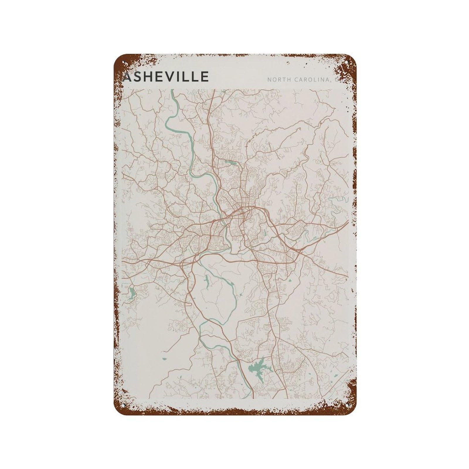 xiaoxiaoshen Asheville Map North Carolina Travel Gift Farmhouse Decor (2) Wall Decor Art Metal Tin Poster Modern Home Decor Art Home Bar Shop Decorations Vintage Sign 30x20cm