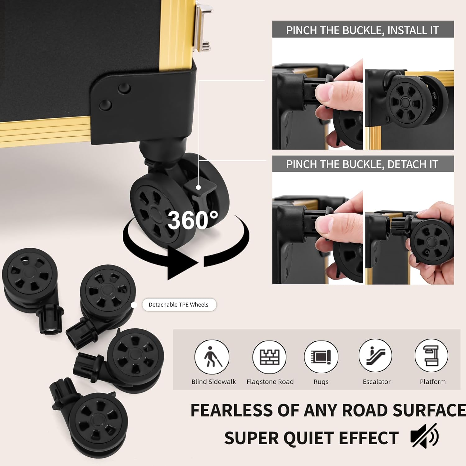 Portable Nail Desk with 3 Drawers and Wheels, Foldable Rolling Manicure Table with Blueteeth Speaker and Nail Polish Organizer, Lockable Makeup Case with Mirror & TSA Lock for Nail Tech and Salon