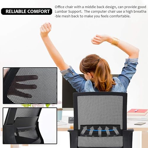 Miniatura 5 de BestOffice Silla giratoria para computadora, soporte lumbar ejecutivo, silla de malla, taburete ajustable para mujeres y hombres (negro) Negro