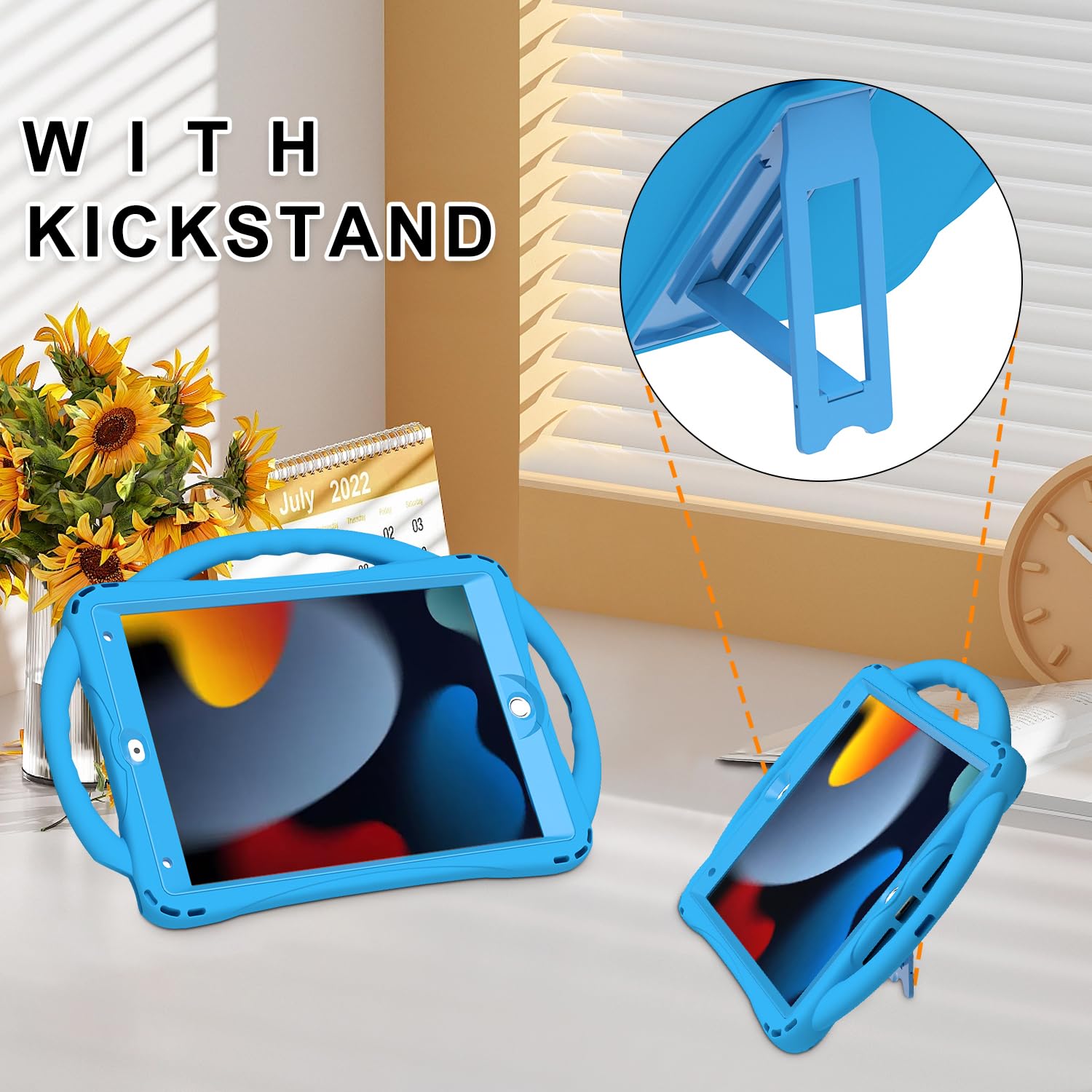TOPESCT Custodia per bambini per iPad da 10,2 pollici di 9a/8a/7a generazione, realizzata in silicone adatto ai bambini, con protezione schermo integrata, custodia antiurto con manico e supporto per