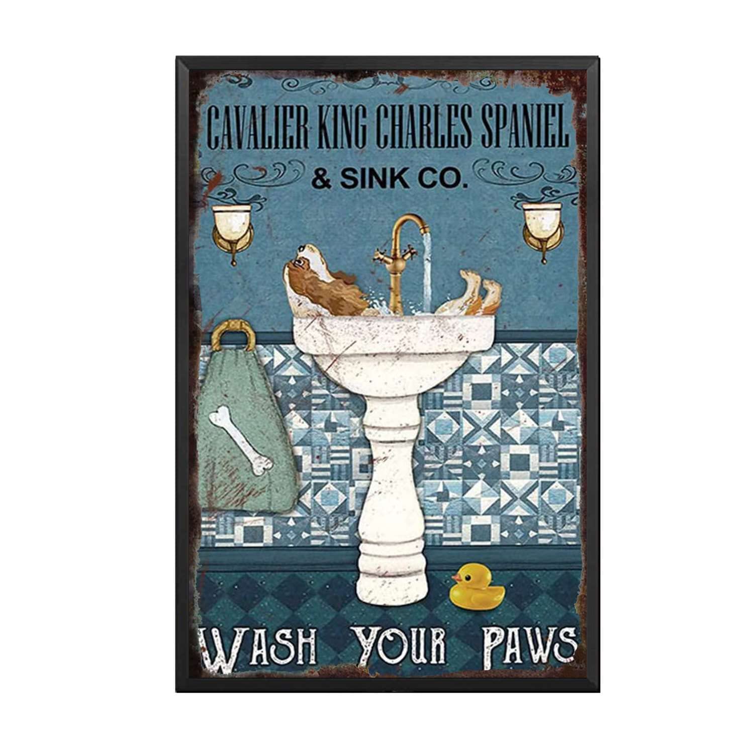 HYCLAM Tin Sign Cavalier King Charles Spaniel and Sink Co Restoring Ancient Ways Wine Cellar The hotelThe Wall Decorate Painting 8x12inch-Metal Frame