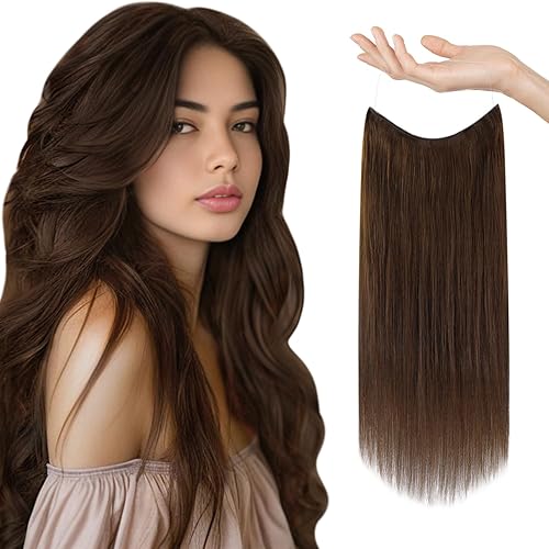 Sunny - Extensiones de cabello humano real con hilo de nailon, color marrón oscuro, #4, extensiones de cabello humano transparente color marrón