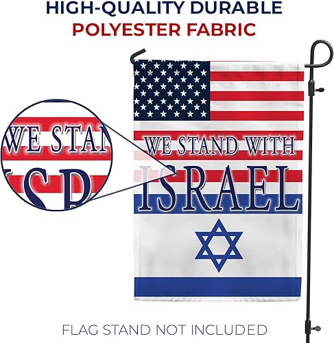 Miniatura 4 de Bandera de jardín con texto en inglés «We Stand with Israel» Bandera de jardín de 12.5 x 18 pulgadas, bandera de soporte de doble cara, bandera de