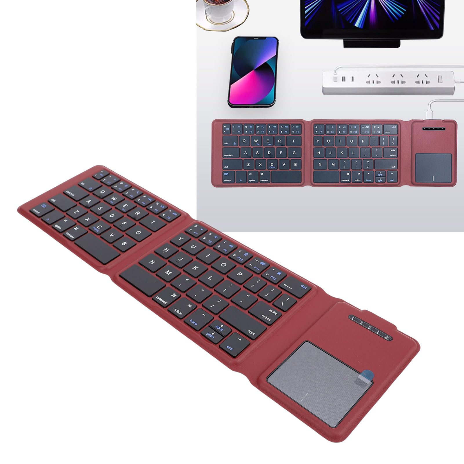 Asixxsix Tastiera Pieghevole con Touchpad, Tastiera da Viaggio Bluetooth Wireless Ultra Sottile e Pieghevole, Collega Fino a 3 Dispositivi, Ricaricabile, Tascabile, per Telefono