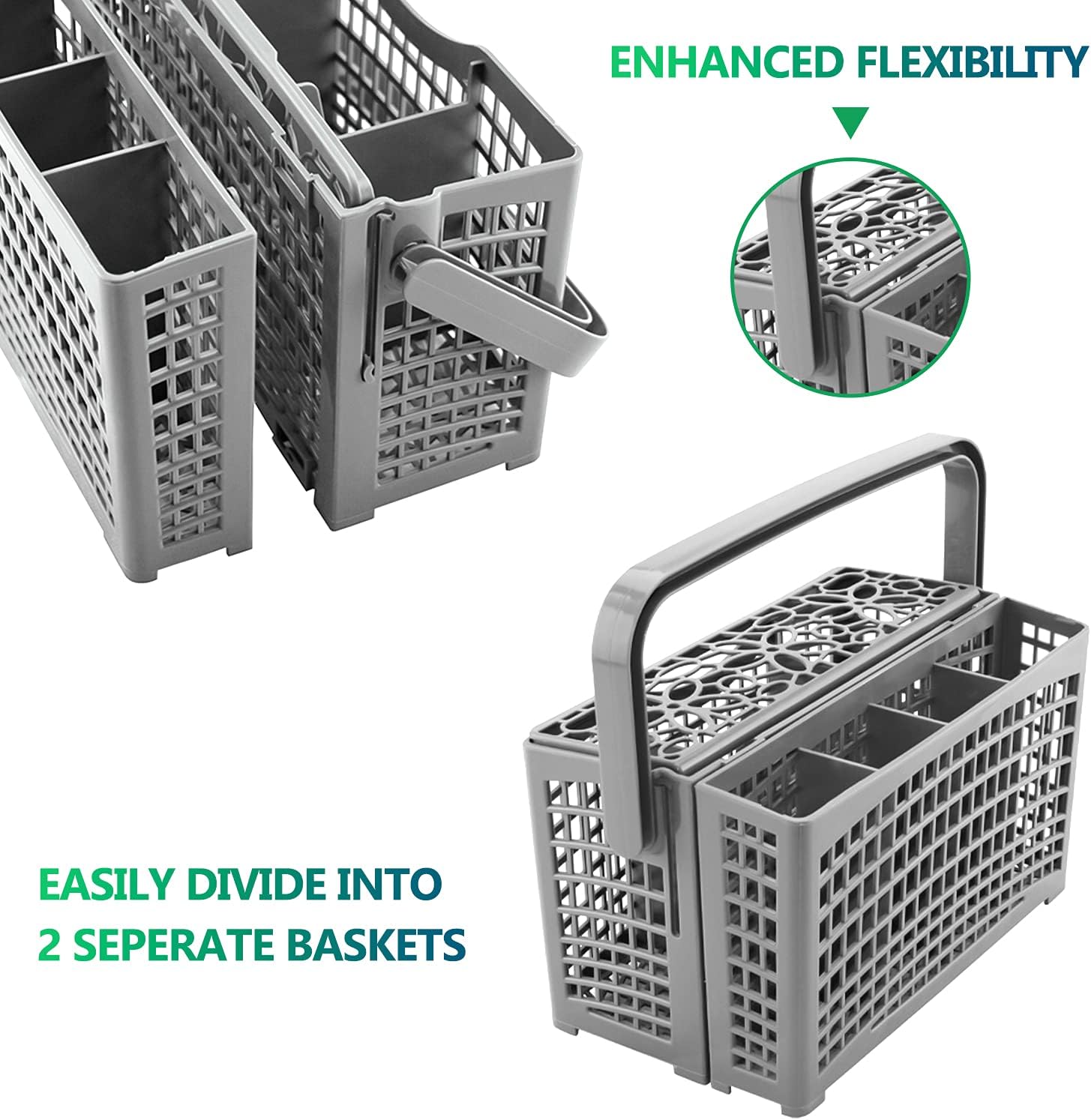 Cenipar Universal Dishwasher Silverware Replacement Cutlery Basket and DD66-00023A Dishwasher Wheels Lower Upper Rack Roller (8Pack)