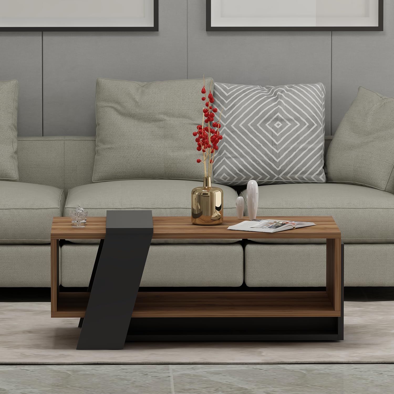 HOMIDEA MELISA Tavolino basso da salotto - Tavolino da divano - Tavolino da Caffè moderno in un design alla moda con mensola 91.8 x 48.8 x 35cm (Briarsmoke)