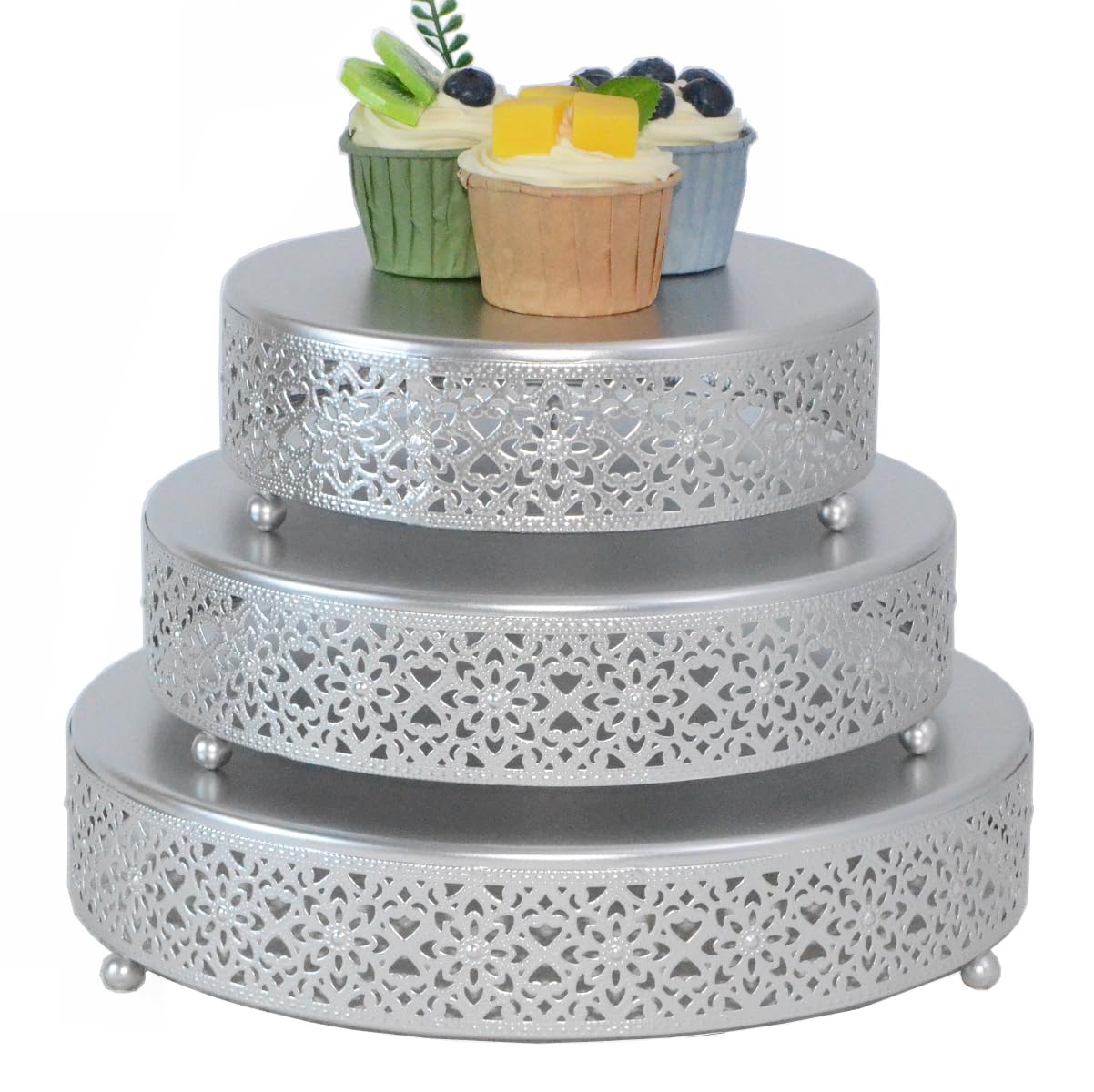 Cake Stand Set of Metal Cupcake Stands Dessert Display Plate for Wedding  Party Birthday (3 Pcs, Matte Silver)