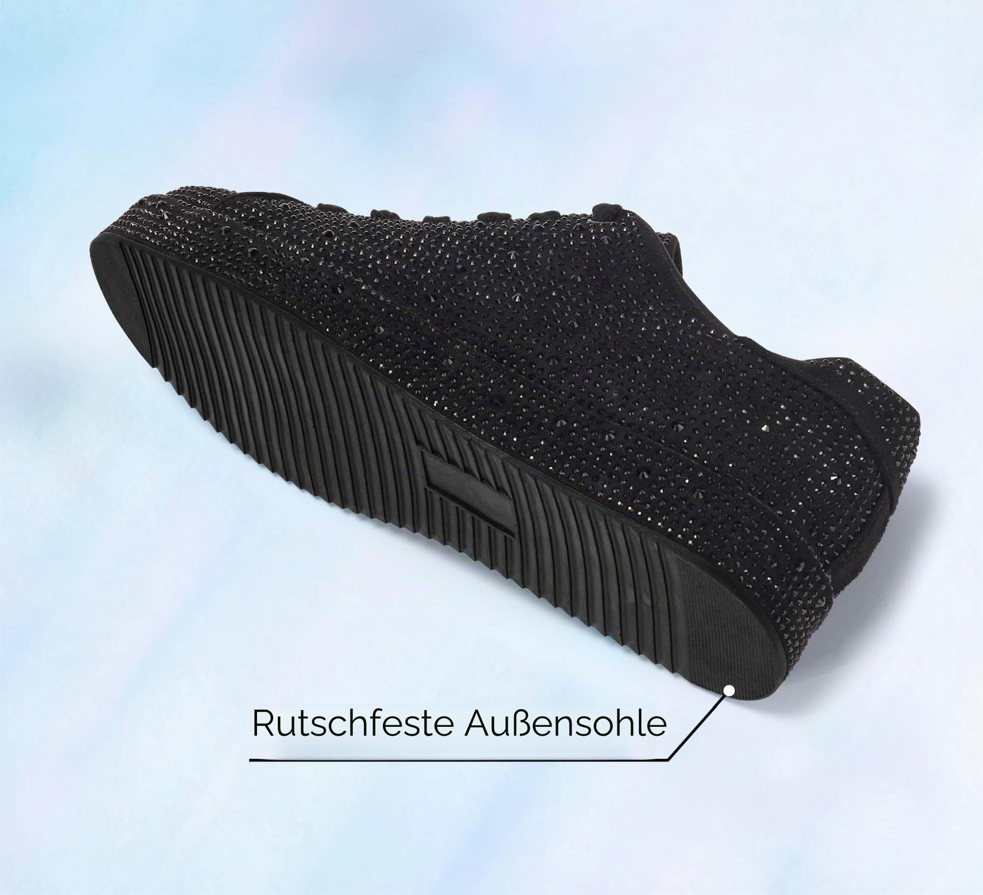 LUCKY STEP Damen Plateau Sneaker mit Strass, Funkelnde Schuhe