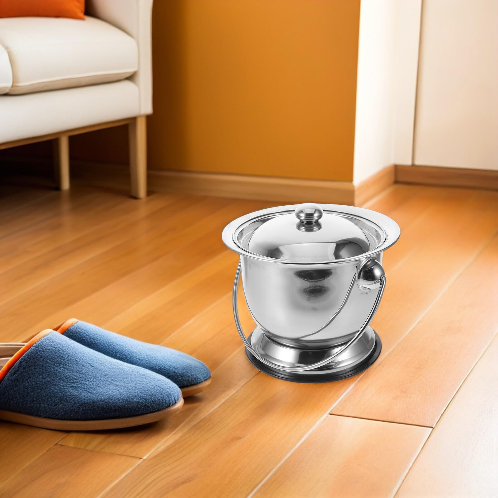 TOYANDONA Padella in Acciaio Inox per Adulti con Coperchio, Vaso da Notte Portatile Antiscivolo per Anziani e Donne, Secchio Wc da Camera con Bordi Arrotondati e Capacità Elevata