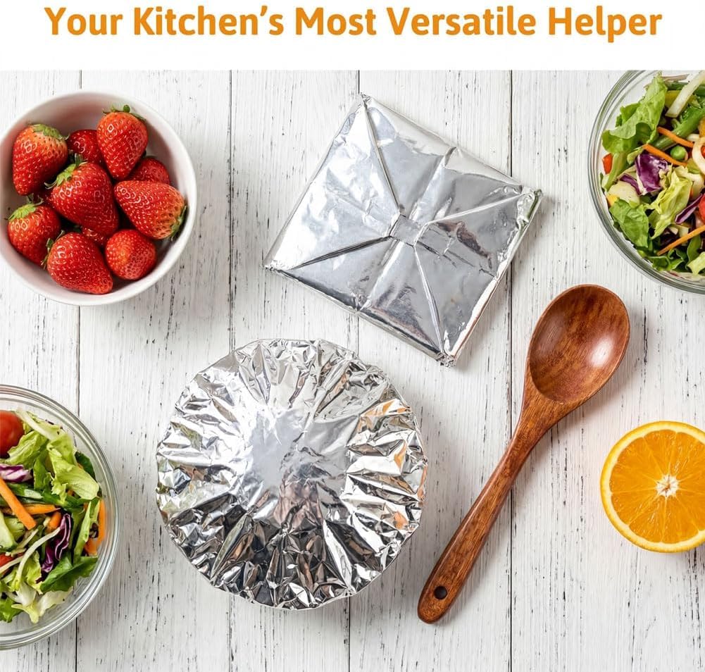 Aluminum Foil Insulation Cover, Elastic Foil Food Covers for Kitchen, Reusable Heat-Retaining Aluminium Food Covers, 110℃ Heat Resistant Elastic Lids for Kitchen, Picnic Restaurant (200Pcs)