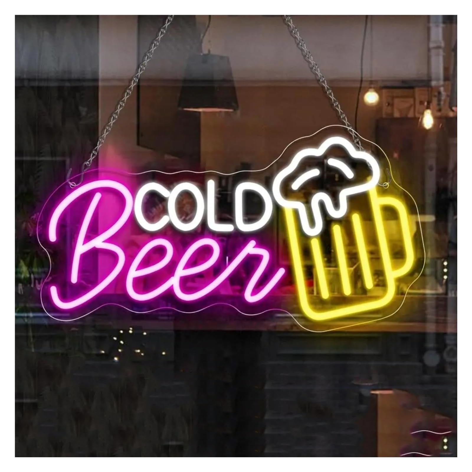 Luces de neón Letreros De Neón Comerciales Con Alimentación USB, Brillo Ajustable, Luces Neón Para Cerveza Fría, Ideales Para Decoración Tiendas Luz Comercial 22.5cmx42cm