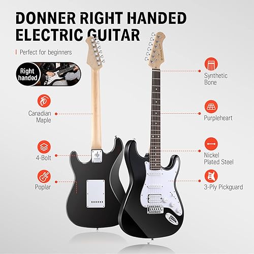 Vista 9 de Donner DST-102 - Kit de guitarra eléctrica de 39 pulgadas, con amplificador, bolsa, capo, correa, cuerda, sintonizador, cable, púas-1 Rayos de sol