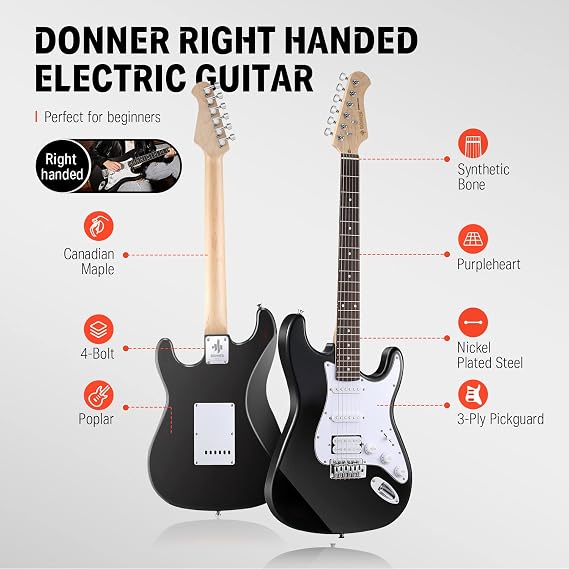 Donner DST-100B 39 Inch Electric Guitar Beginner Kit-Circle Looper Pedal Drum Machine