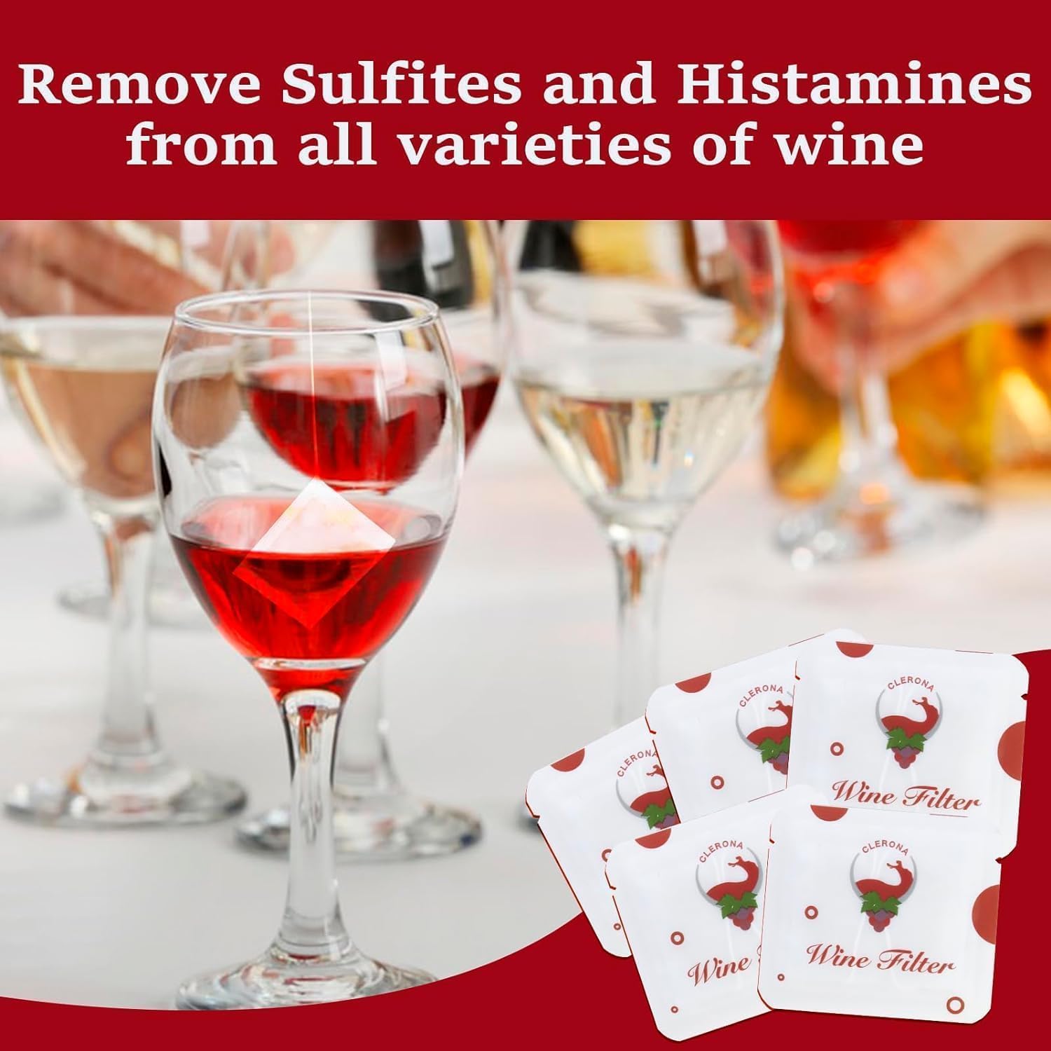Lot de 24 filtres à vin - Purificateur de vin - Élimine les histamines et le sulfite, prévient les sensibilités du vin