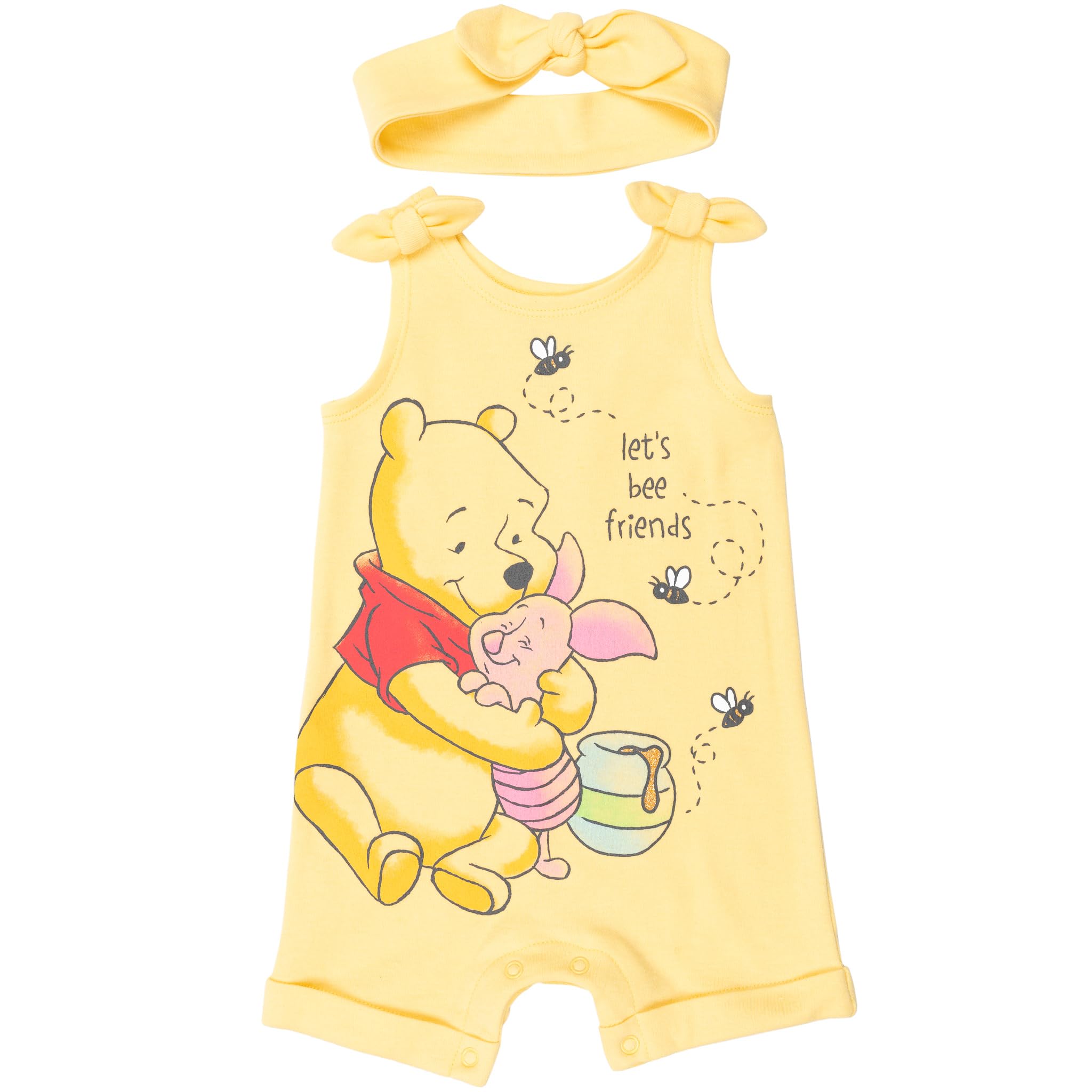Disney Winnie The Pooh Baby Girls Romper Headband Set Yellow Newborn