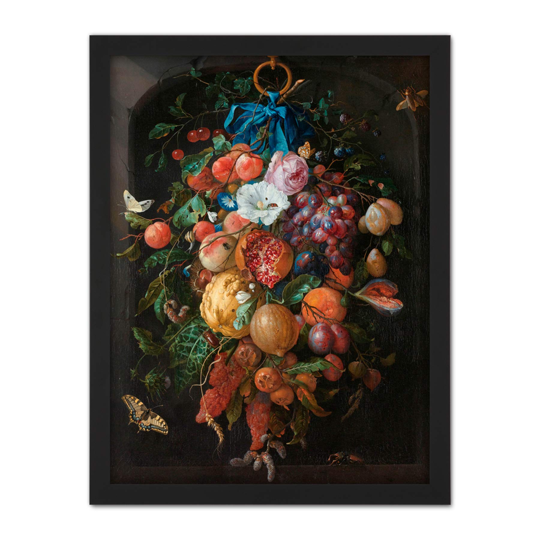 Artery8 De Heem Still Life Festoon Of Fruit And Flowers Artwork Framed Wall Art Print 18X24 Inch