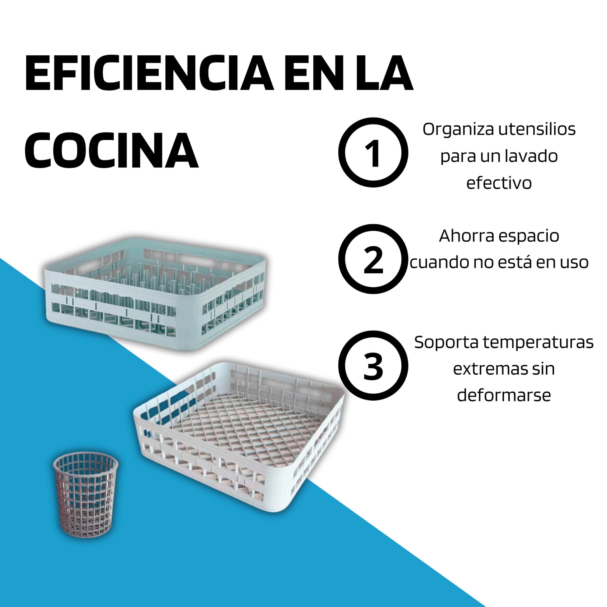 Kit De 2 Cestas De Lavado + 1 Cubilete Para Cubiertos - Lavavajillas Industrial Hosteleria, Cesta Lavavajillas, Lavavasos Industrial Hosteleria, Higiénico, Apilable, Dimensiones: 40x40x12 Cms