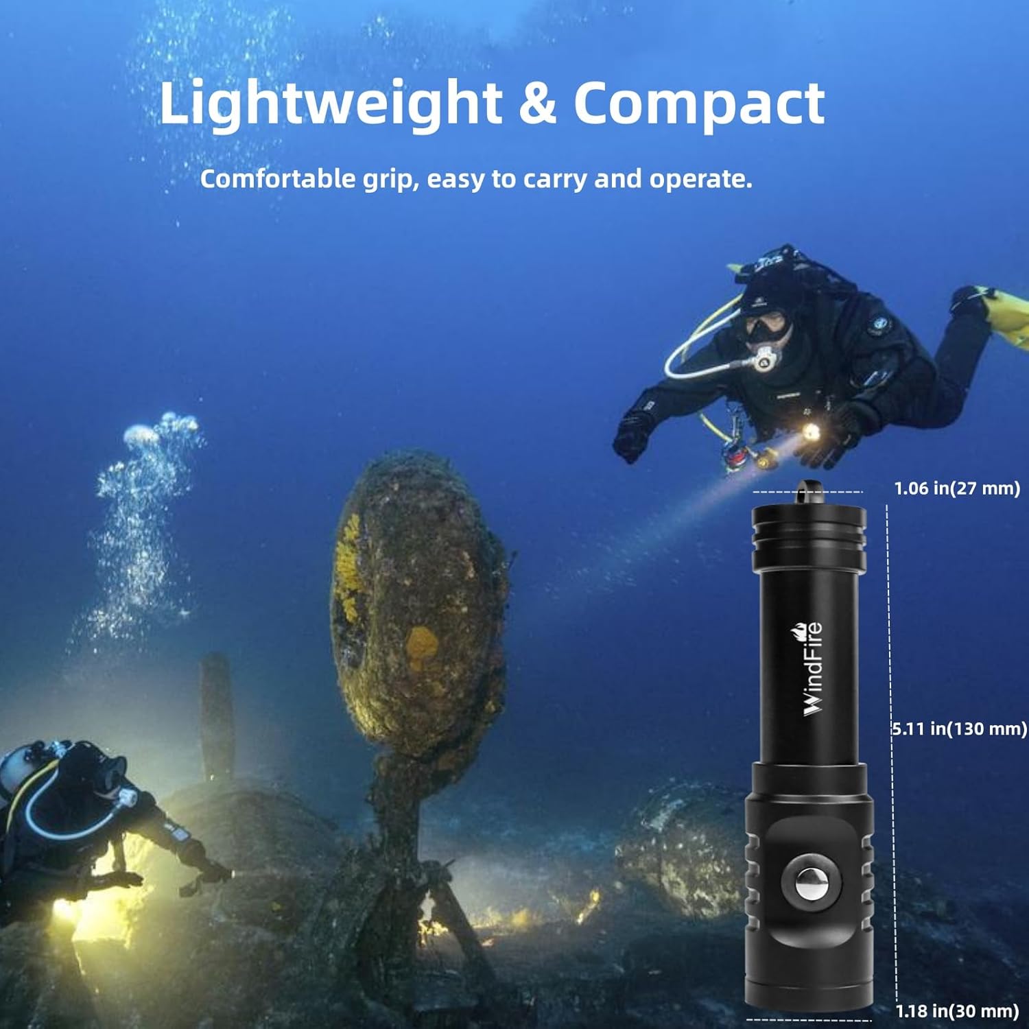 WINDFIRE Dive Light Waterproof Flashlight Headlamp Underwater Lights Scuba Diving
