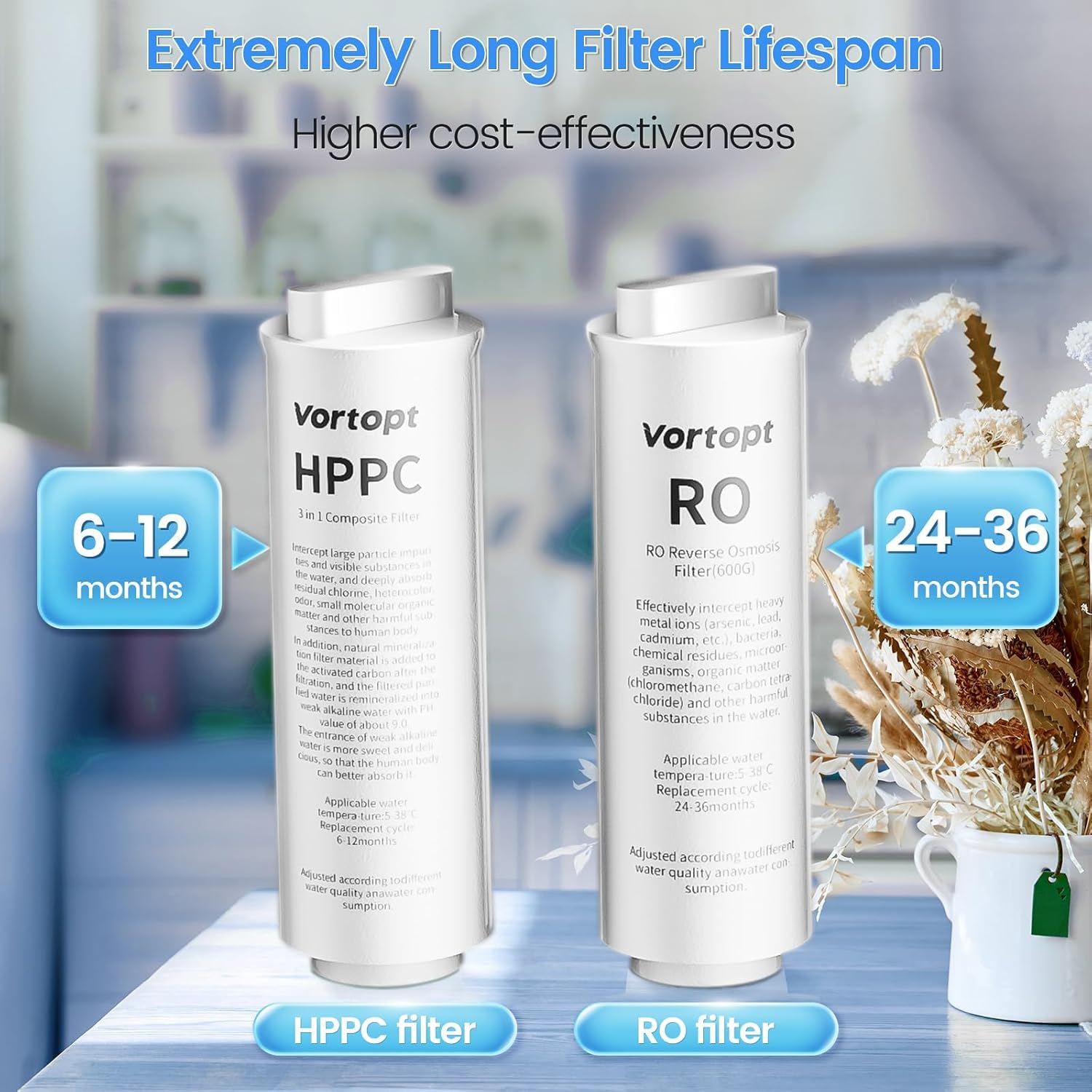 Vortopt R1-HPPC NSF Certified Replacement Filter,Compatible with R1 RO System,Reduces Chlorine,Sediment,6-12 Month Lifespan1.