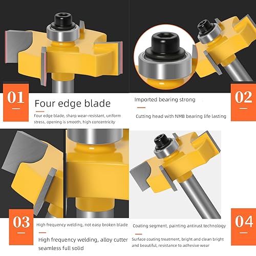 Miniatura 10 de Juego de rodamientos de 14 de vástago 6 piezas, plantilla de brocas, router, cabezal de cepillado con rodamiento de bolas, grabado enrutador,