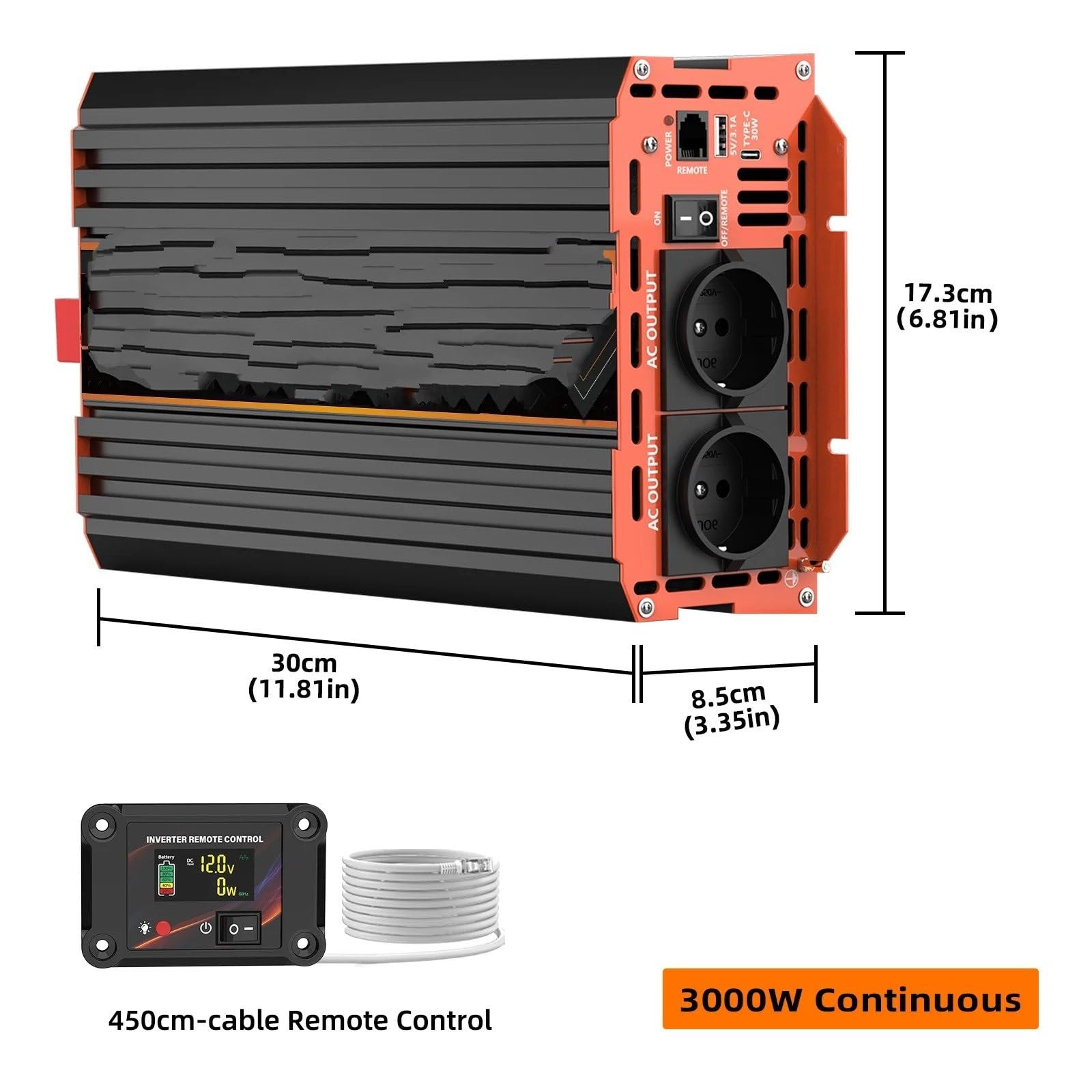 Invertitori di corrente per veicoli 3000W 7000W Inverter Potenza Onda Sinusoidale Pura DC 12V 24V A AC 220V Per Veicoli Camper Barca Con Telecomando E Display LCD USB