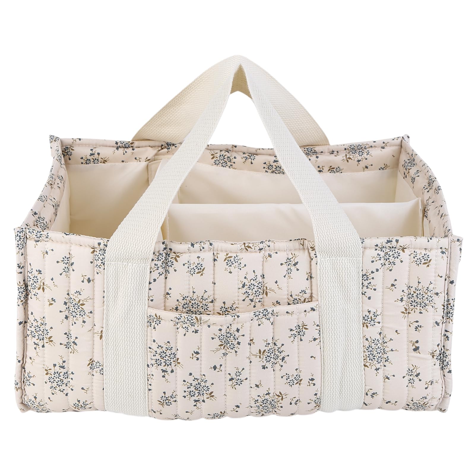 Cymwer Floral Diaper Caddy Organizer with Handle Stylish Nursery Storage Basket with Removable Partition Babies Shower Gifts Basket for Boy and Girl (Daisy Blue) (style3)
