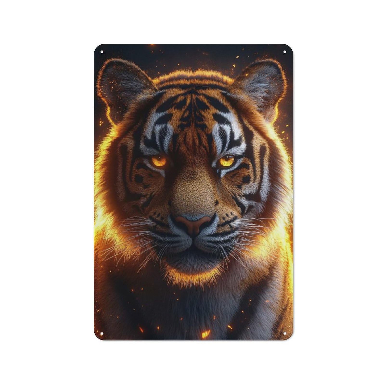 Junmoney Style-13 Metal Sign 30X20cm With Fiery Tiger Portrait For Workshop Wall, Vintage Decor, For Vintage Wall Decor Fans, For Metal Sign Collectors