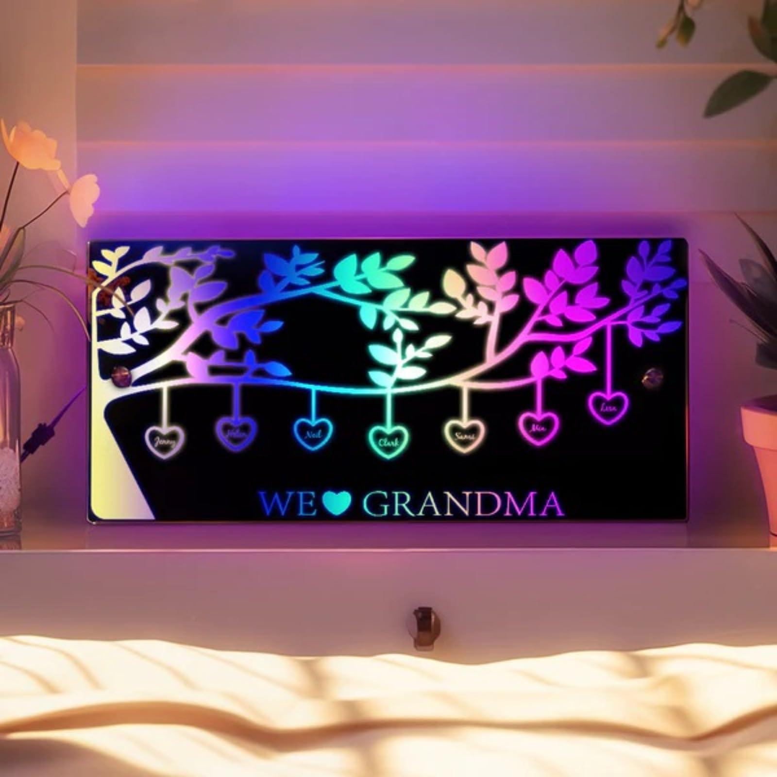 Insegna Led Personalizzata Con Nome Specchio Personalizzato,Led Scritta Neon Personalizzato Insegna Luminosa Luce Led Lampada Specchio Da Parete Arredamento Famiglia Regalo Per Compleanno (80x40cm)