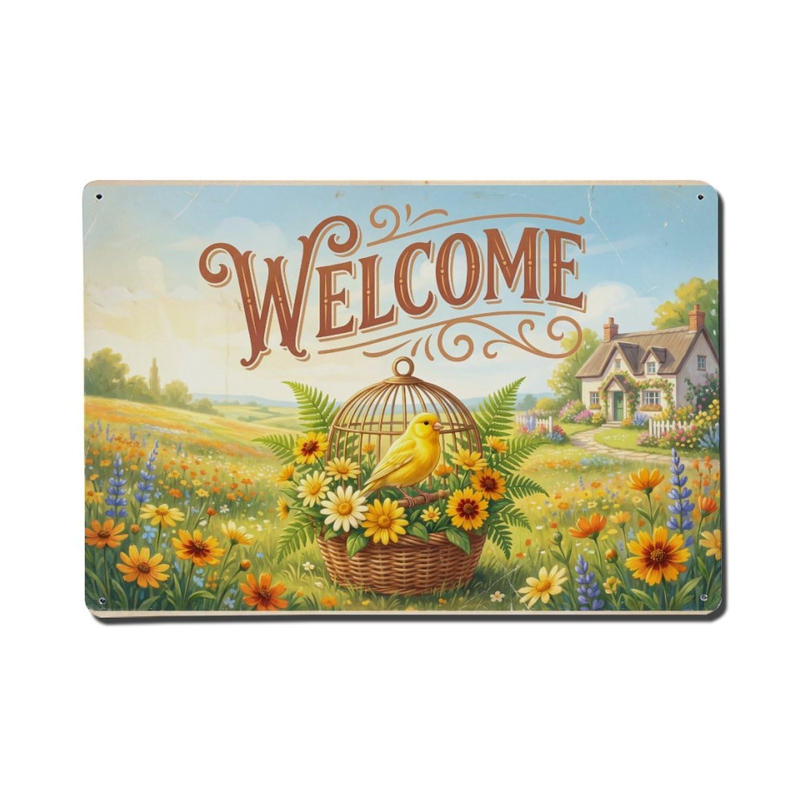 Vintage Welcome Canary Nature Lover Metal Tin Sign