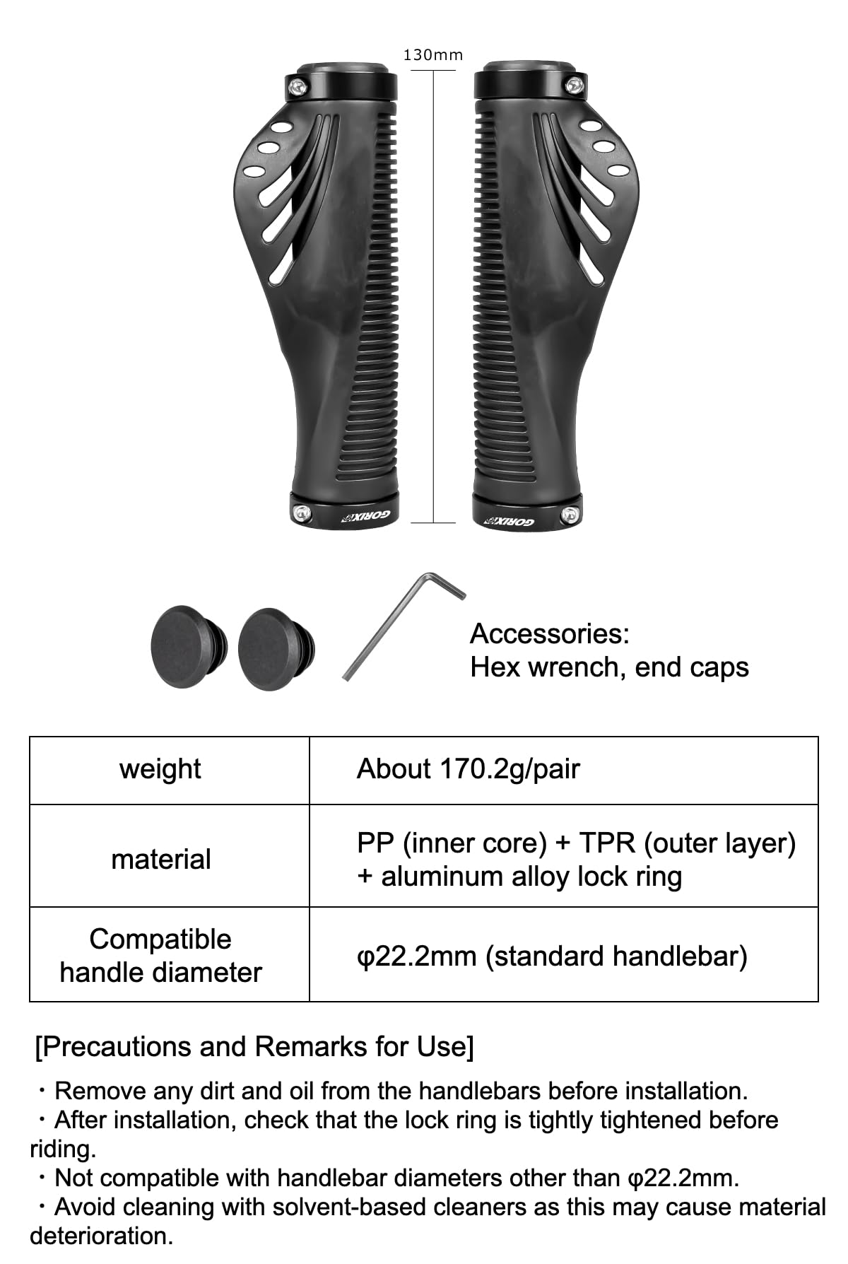 GORIX Bike Ergo Grips Lock On Less Fatigue&Tuffiness & Stickiness Manillar Bicicleta de Montaña (GAJA900)