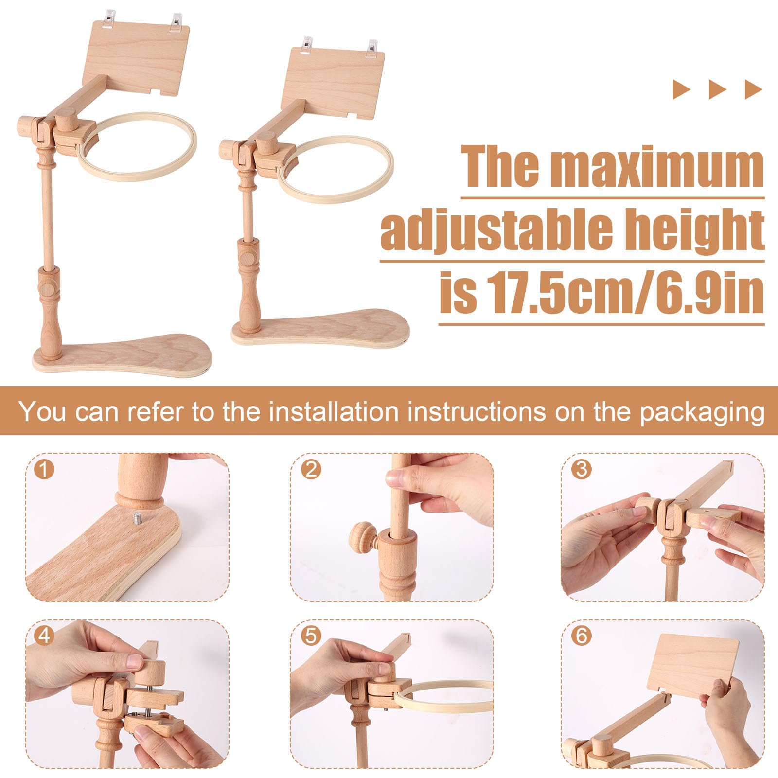Supporto Telaio Ricamo Legno, Supporto Regolabile 360° Rotante per Telaio Ricamo Senza Mani per Struttura Seduta/Grembo Punto Croce Arazzo Progetti