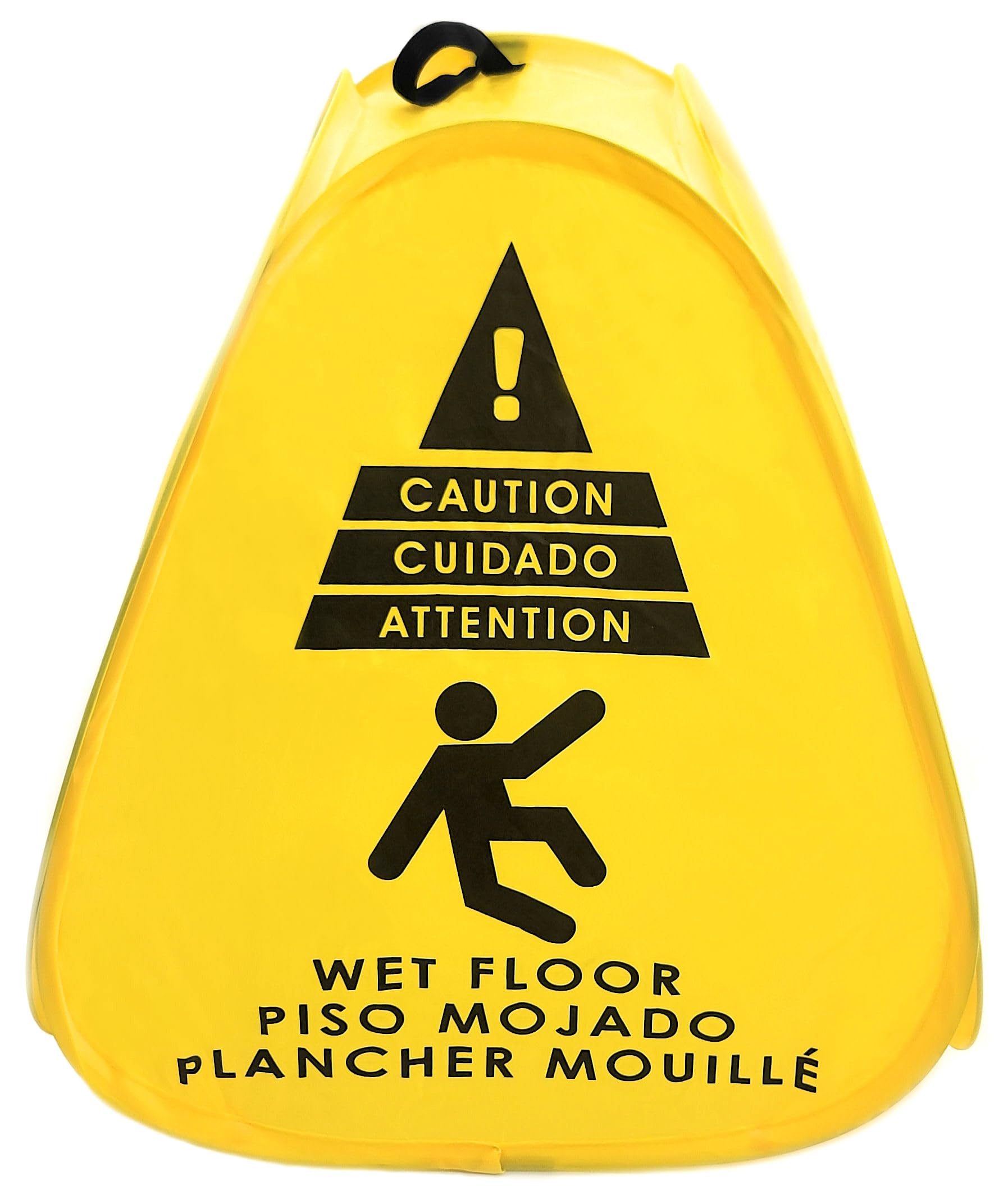 Kraken Sign Co - Señal emergente amarilla bilingüe de 4 lados bilingüe inglés/español/francés, advertencia emergente de precaución para suelo húmedo, 40.6 cm para restaurante, seguridad comercial e