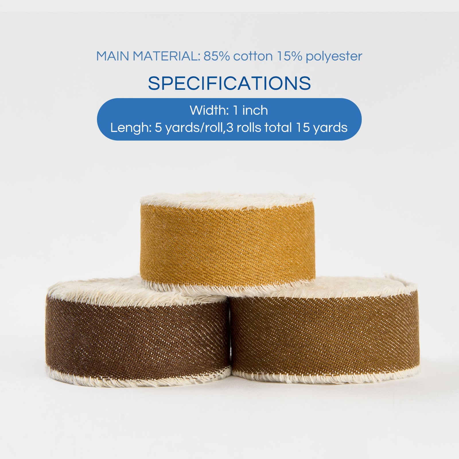 Pretty Jolly Brown Denim Ribbon for Gift Wrapping Handmade Rustic Frayed Cotton Fabric Ribbon for Flower Bouquet Total 15 Yards 1 Inch Ribbons for Crafts Hair Wedding Invitation Holiday Decor - Image 2