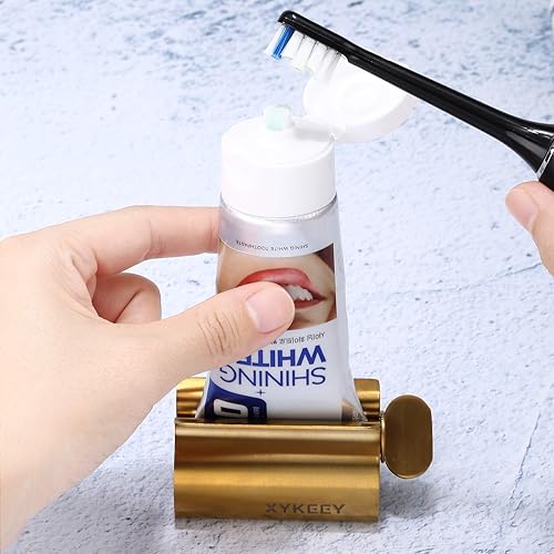 Miniatura 45 de XYKEEY Juego de 2 rodillos exprimidores de pasta de dientes, soporte de asiento de tubo de pasta de dientes de metal (acero inoxidable)