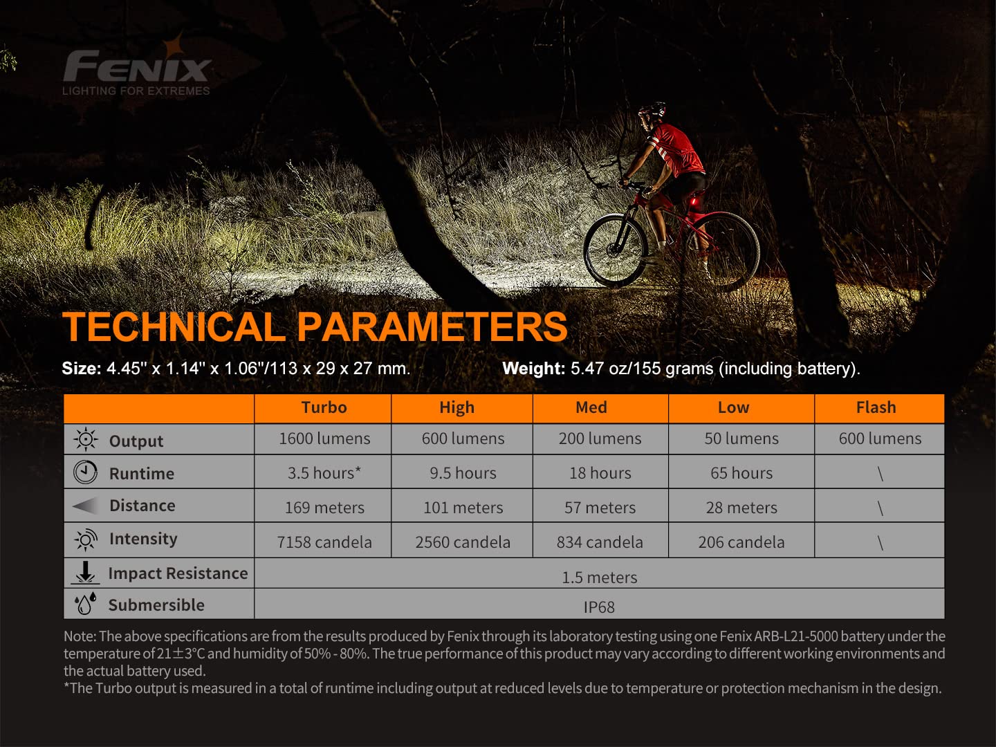 Fenix BC26R 21700 Lampe de vélo Rechargeable avec Batterie Haute capacité 5000 mAh Noir