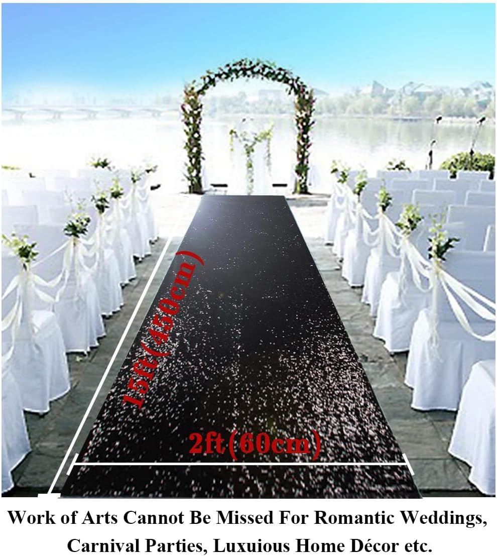 Partisout Aisle Runners for Weddings 2FTx15FT Sequin Wedding Rustic Outdoor Carpet Aisle Runners Ceremony Shimmer Runner for Holiday Party Grass Indoor (Black)