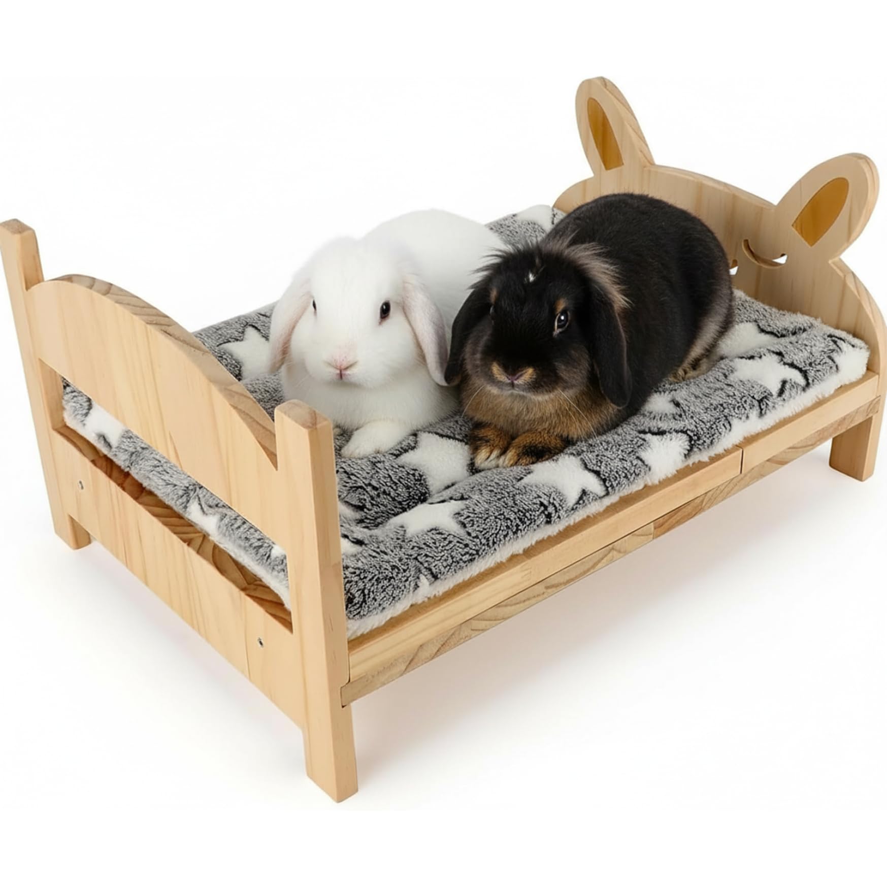 Monetais Bunny Bed Wooden Cute Small Animal Bed with Soft Blanket 2 in 1 Removable for Guineapigs, Chinchillas, Rabbits, Kitten, Hedgehogs Bunny