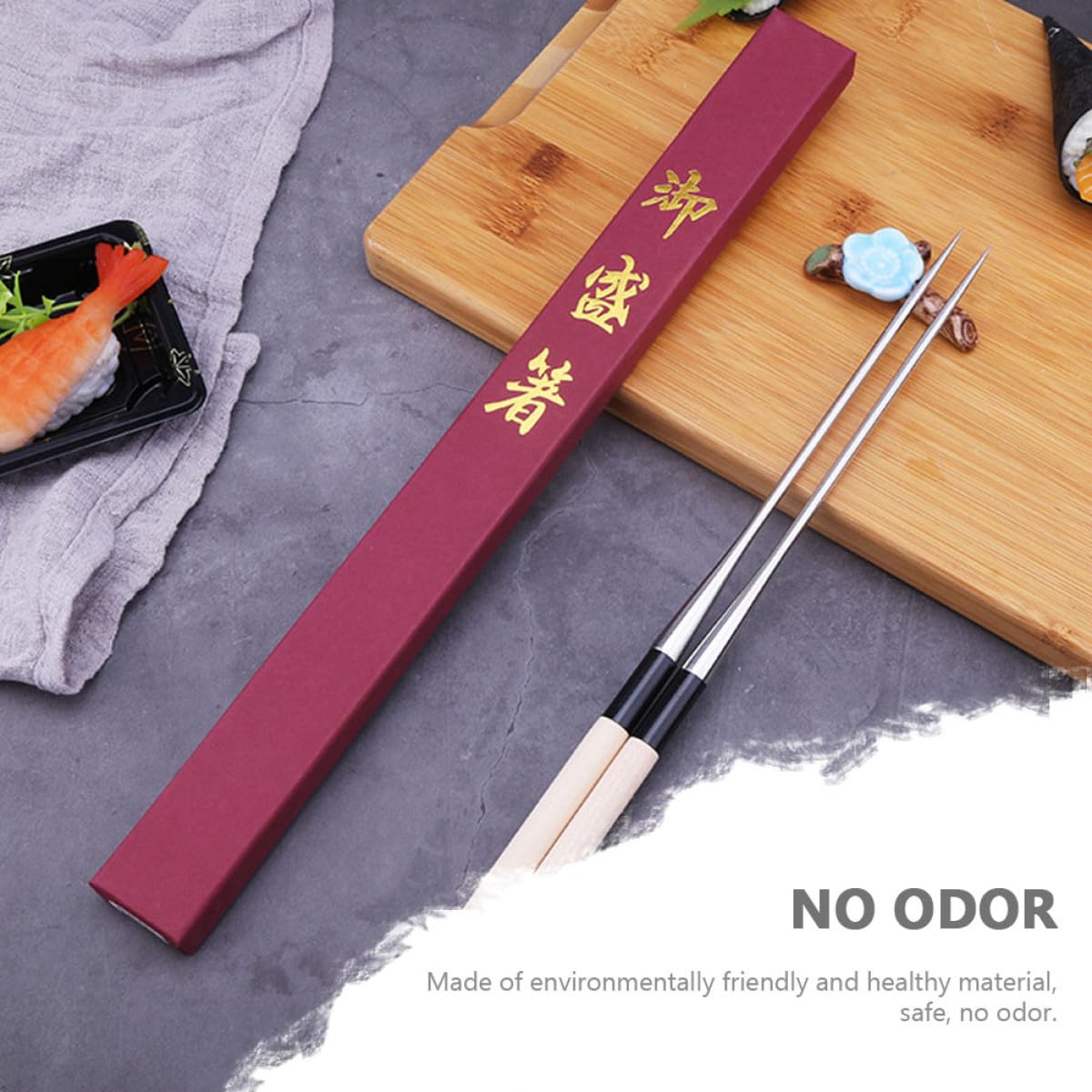 Toyvian Palillos Reutilizables de Acero Inoxidable y Madera para Sushi, Fáciles de Sostener y Llevar, Ideales para Uso Doméstico Restaurante Japonés,
