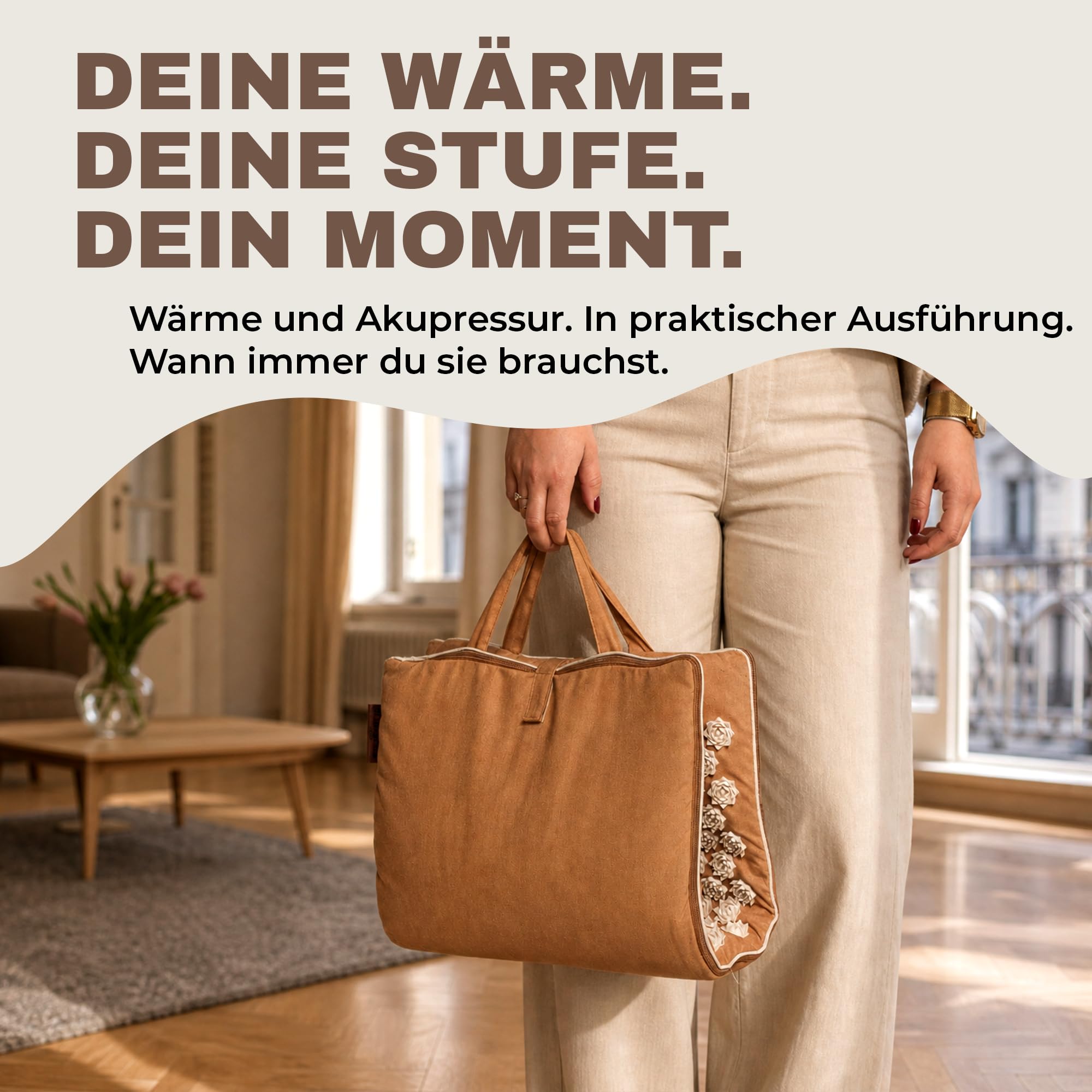 Glanzstück Berlin® Health Collection: set XL per agopressione Hot Edition riscaldabile elettricamente in lino, aiuto per tensioni, mal di schiena, tappetino da massaggio con borsa per cuscino