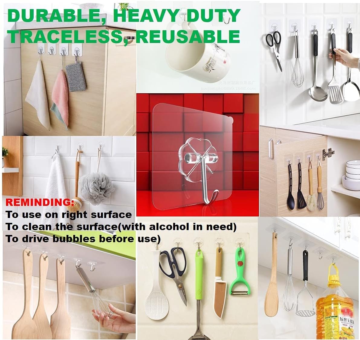 33lbs Adhesive Sticky Hooks for Hanging on Wall or Ceiling, Heavy Duty, Traceless, No Damage(10pcs)