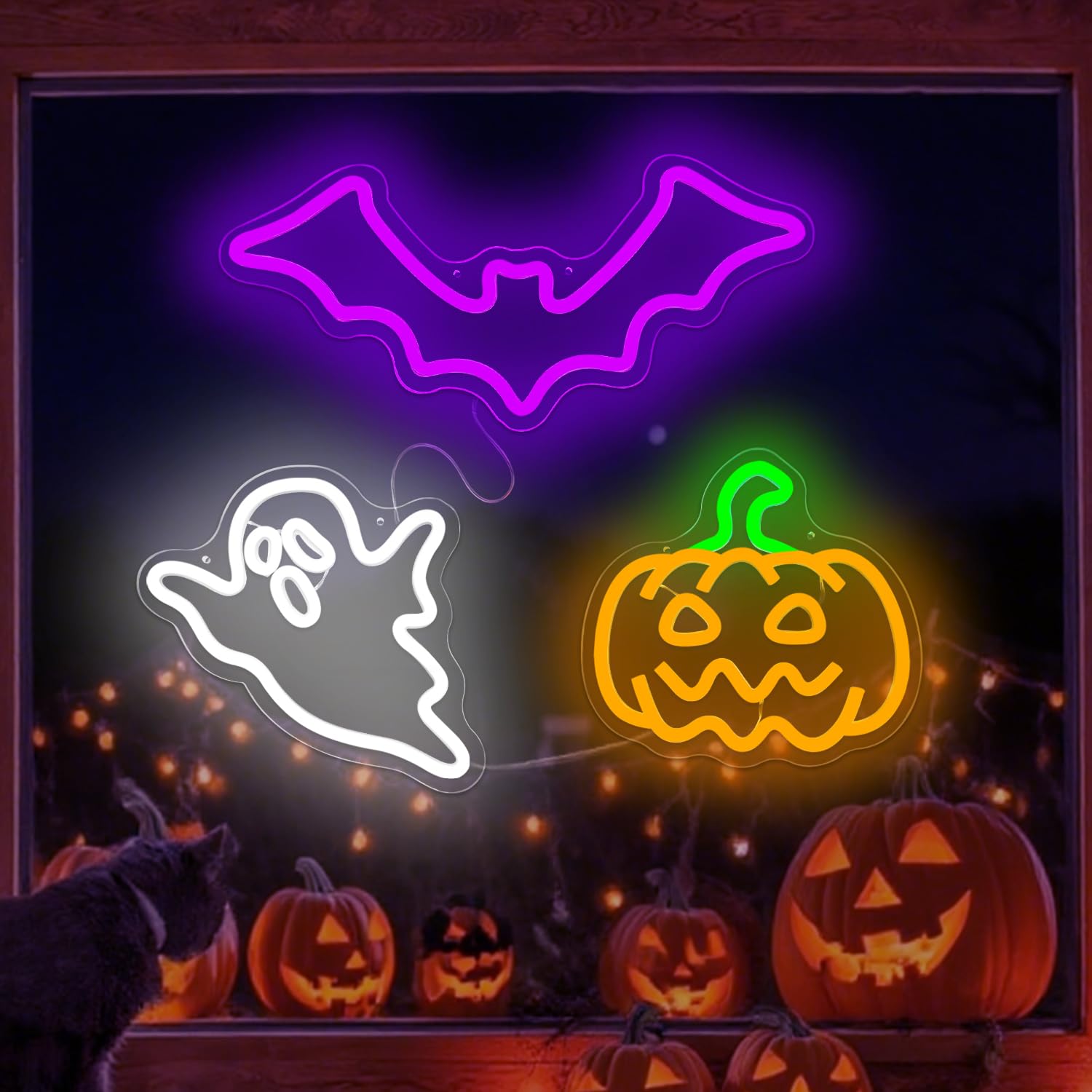 Citrouille néon LED d'Halloween à intensité variable pour illuminer vos vitres