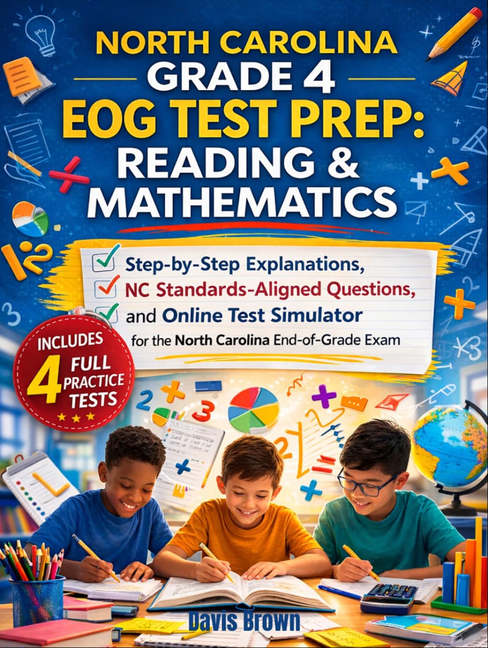 North Carolina Grade 4 EOG Test Prep: Reading & Mathematics: 4 Practice Tests, Step-by-Step Explanations, NC Standards-Aligned Questions, and Online Test Simulator for the North Carolina End-of-Grade